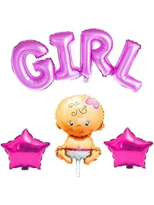 Feyza Design Girl Hastane Odası Süsleme Pembe Folyo Balon Seti