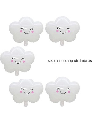 Feyza Design Gülen Yüz Bulut Şeklinde Folyo Balonlar, 51X35 Cm, 5 Adet