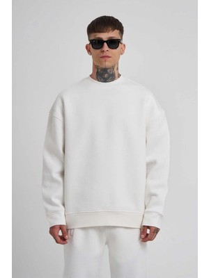 Tarz Yeri Erkek Biskilet Yaka Üç Iplik Sweatshirt - Beyaz