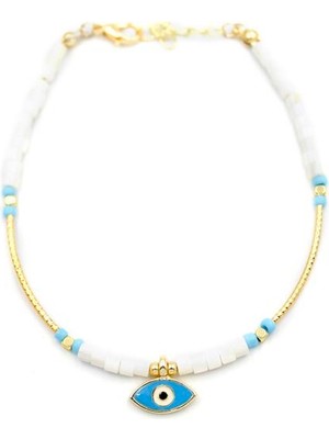 Boncuklu Göz Halhal - Beyaz