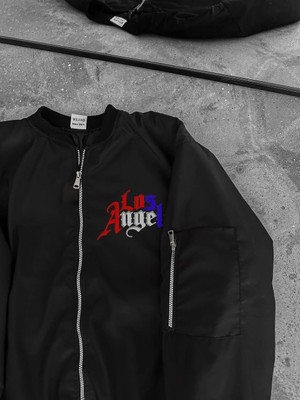 Tarz Yeri Erkek Los Angeles Siyah Bomber Mont Fermuarlı Cepli Kapitone Astarlı Ceket - Siyah