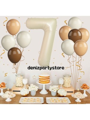Feyza Design 7 Yaş Folyo Balonlar Bej Renkli Parti Malzemeleri