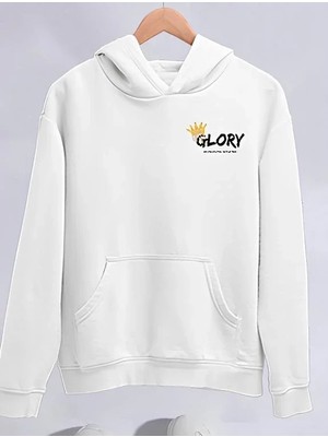 Tarz Yeri Kadın Kışlık Üç Iplik Pamuklu Kapüşonlu Sweatshirt - Beyaz