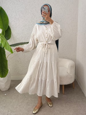 Modamorfo Beli Bağcıklı Yarasa Kol Düğmeli Bluz Etek Keten Takım -Bej