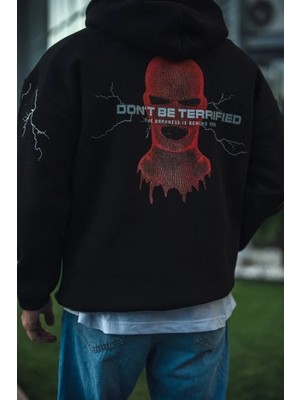 Tarz Yeri Erkek Üç Iplik Kapüşonlu Baskılı Oversize Sweatshirt- Siyah