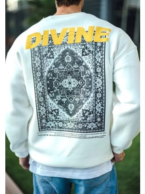 Tarz Yeri Erkek Üç Iplik Pamuklu Kışlık Bisiklet Yaka Baskılı Sweatshirt - Beyaz