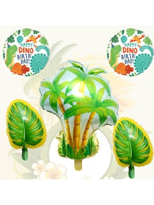 Feyza Design Hawaiian Tropical Ağaç ve Dinozor Balon Seti - 5 Adet