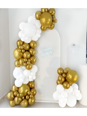 Feyza Design 50'li Gold & Beyaz Balon Seti 12'' – Helyum Uyumlu, Şık ve Dayanıklı