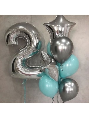 Feyza Design Gümüş Renkli Folyo Balon Seti - 2 Yaş Parti Dekoru