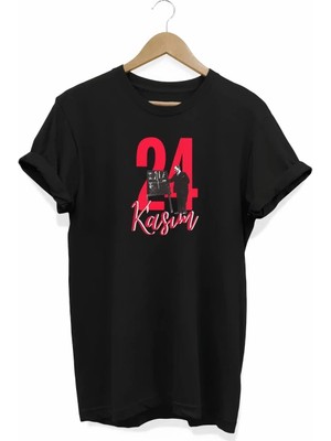 24 Kasım Öğretmenler Günü Baskılı Unisex T-Shirt - Siyah