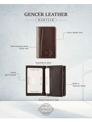 Gencer Leather Hakiki Deri Dikey Kartlık Kahverengi