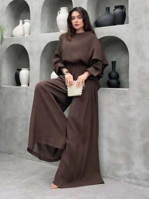 Cardella Lina Vual Kumaş Dökümlü Ikili Takım Tesettür Uyumlu Bayramlık Şık Bluz Pantolon Takım