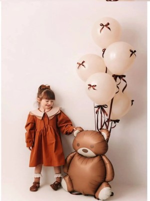 Feyza Design Kahverengi Ayı Balon Seti 6 Adet Balon ve Hediyeli Fiyonk
