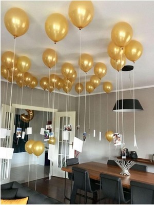 Feyza Design 50 Çok Renkli Altın Sarısı Balon - Helyumla Uçan
