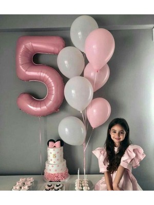 Feyza Design 5 Yaş Pembe Folyo Rakam Balon Set - Doğum Günü Partisi