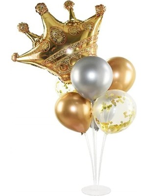 Feyza Design Krom Gold Konfetli Taç ve Folyo Balon Seti - Parti Malzemeleri