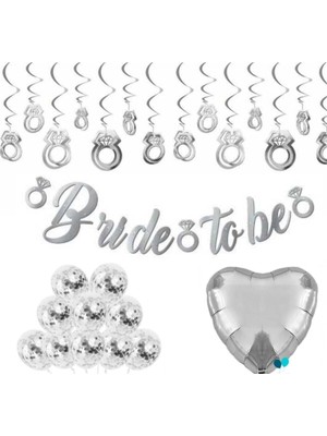 Feyza Design Gümüş Renk Bride To Be Kaligrafi Yazılı Folyo Balon