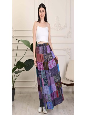 Fibula Bohem ve Otantik %95 Pamuk Standart Beden Ithal Bağlamalı Çok Renkli Etek 36-48 Bedenlere Olur