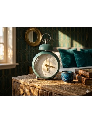 Mini Turkuaz Dekoratif Saat - Alarmlı Işıklı Çocuk ve Genç Odası Saati