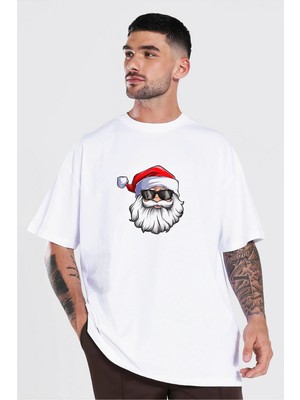 Gözlüklü Noel Baba T-Shirt - Beyaz