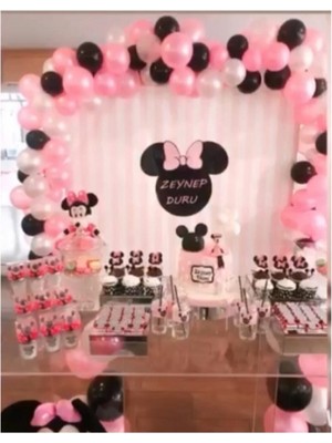 Feyza Design Pembe Minnie Mouse Konsept Balon ve Şerit Zincir Seti