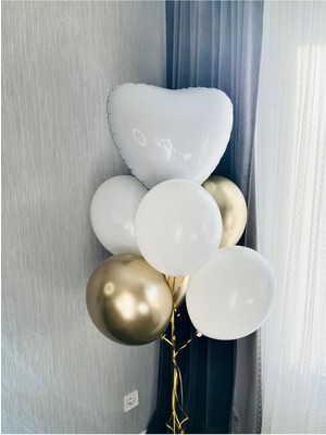 Feyza Design Beyaz Kalpli Beyaz Gold Krom Balon Demeti Seti 11'li