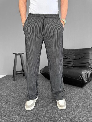 Su Yolu Çizgili Cepli Pantalon - Siyah