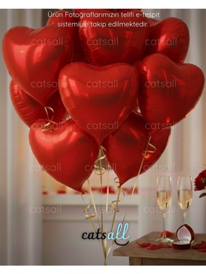 Feyza Design 10'lu Kırmızı Kalp Folyo Balon 18 Inç 45 cm
