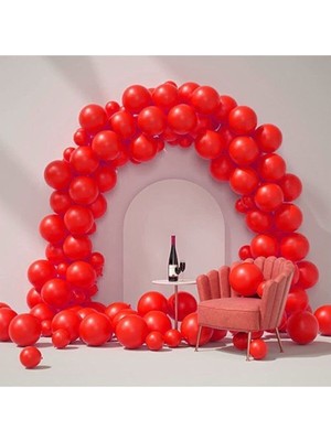 Feyza Design Kırmızı Pastel Zincir Balon Seti 50 Adet + 5 mt Balon Zinciri