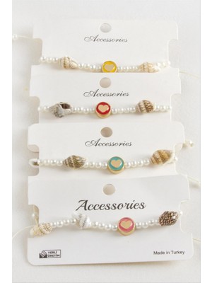 Zero Land Ozdestor Kalp Deniz Kabuğu Inci Makrome Ip Bileklik - Sarı-1