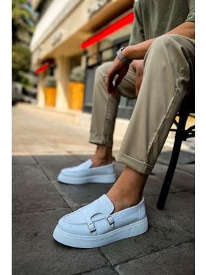 Roof Atelier Erkek Beyaz Kemer Tokalı Loafer Ayakkabı - 417 - Cbt Mancini