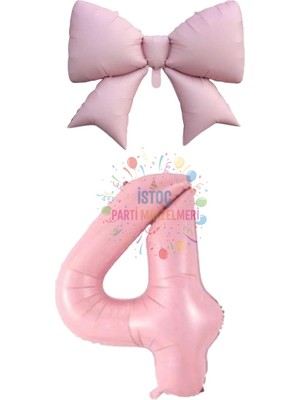 Feyza Design Pembe Renk Fiyonk Rakam Folyo Balon Seti Yaş 4