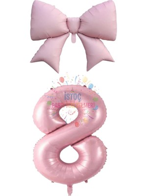 Feyza Design Pembe Renk Fiyonk Rakam Folyo Balon Seti - Yaş 8