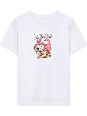 Kız Labubu Çocuk Baskılı T-Shirt - Beyaz