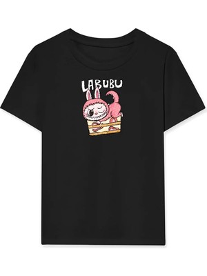 Tarz Yeri Kız Labubu Çocuk Baskılı T-Shirt - Siyah