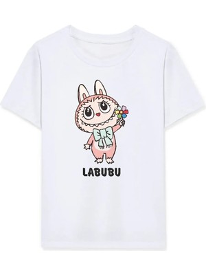 Tarz Yeri Kız Labubu Çocuk Baskılı T-Shirt - Beyaz