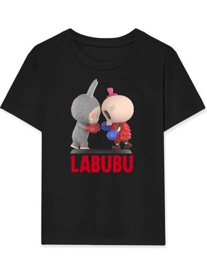 Kız Labubu Çocuk Baskılı T-Shirt - Siyah