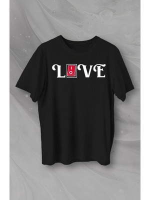 Sevgililer Günü Için Özel Tasarım Love Baskılı T-Shirt - Siyah