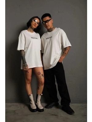 Erkek Oversize Tişört Golf Gtı Retro Araba Baskılı T-Shirt - Beyaz