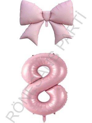 Feyza Design Pembe Renk Fiyonk Rakam Folyo Balon Seti Yaş 8