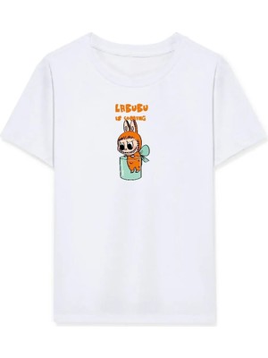 Tarz Yeri Kız Labubu Çocuk Baskılı T-Shirt - Beyaz