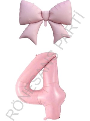 Feyza Design Pembe Renk Fiyonk Rakam Folyo Balon Seti Yaş 4