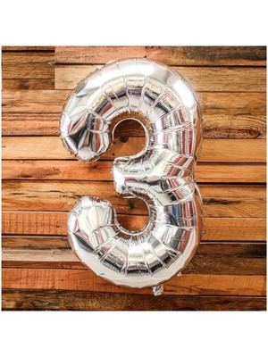 Feyza Design Gümüş Rakam Folyo Balon 100 cm - 3 Rakamı