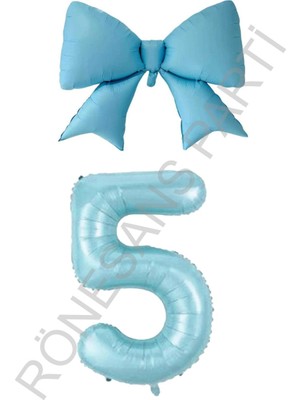 Feyza Design Mavi Renk Fiyonk Rakam Folyo Balon Seti Yaş 5