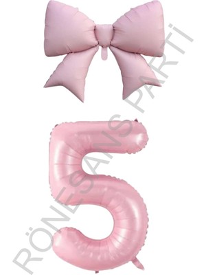 Feyza Design Pembe Renk Fiyonk Rakam Folyo Balon Seti Yaş 5