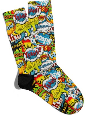 Eğlenceli Çorap Unisex  Yeah Sarı Popart Baskılı Çorap