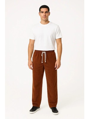 Tarz Yeri Erkek Fitilli Kadife Cepli Buggy Pantolon Oversize Rahat Kalıp - Kahverengi