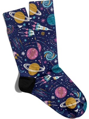 Eğlenceli Çorap Unisex Space Uzay Tema  Popart Baskılı Çorap