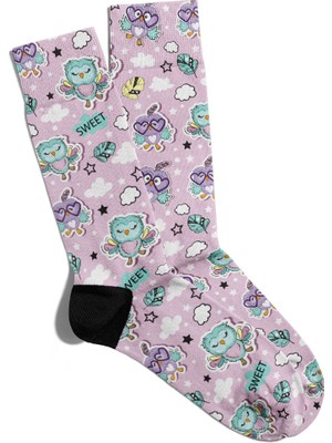 Eğlenceli Çorap Unisex Sweet Baykuş Qwl Baskılı Çorap