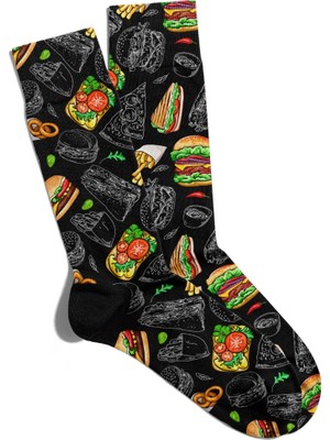 Eğlenceli Çorap Unisex Siyah Food Hm Desen Baskılı Çorap